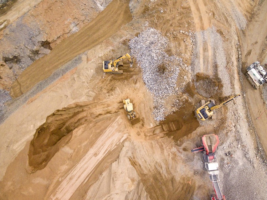 Aerial view of field equipment at a work site